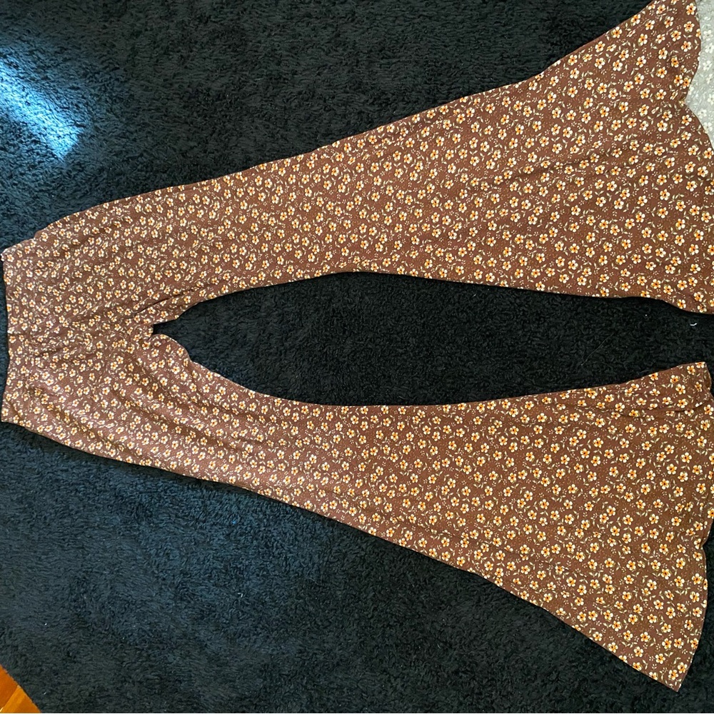 Chic Brown Floral Bell-Bottom Pants